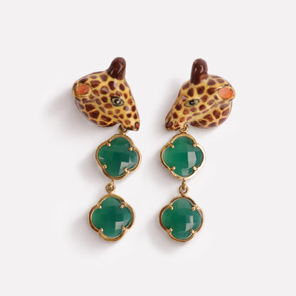Giraffe Green Onyx Clover Earrings