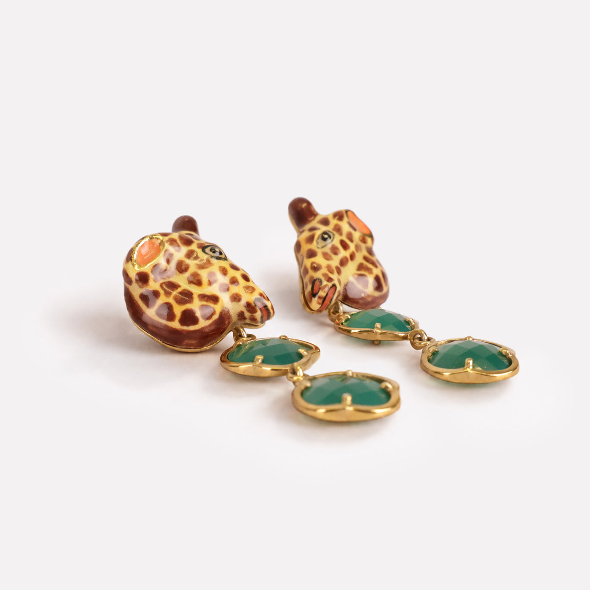 Giraffe Green Onyx Clover Earrings