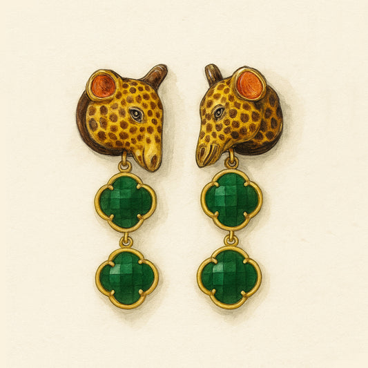 Giraffe Green Onyx Clover Earrings