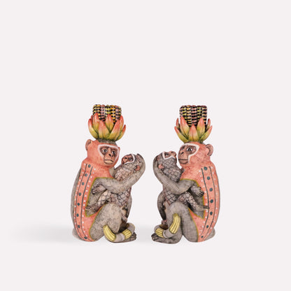 Monkey with Baby Candle Holders