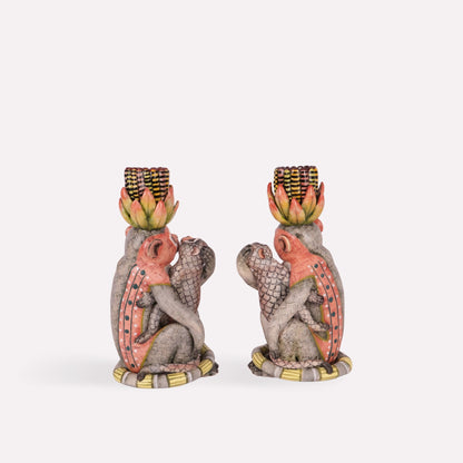 Monkey with Baby Candle Holders