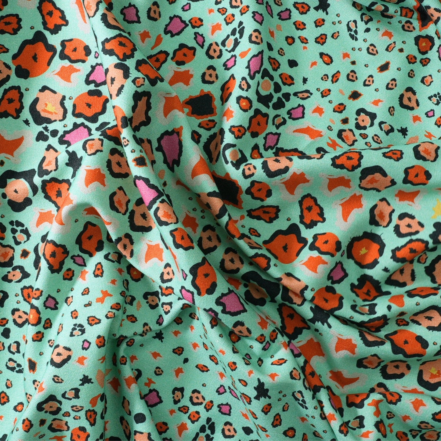 Leopard Lights Kingfisher Linen Fabric