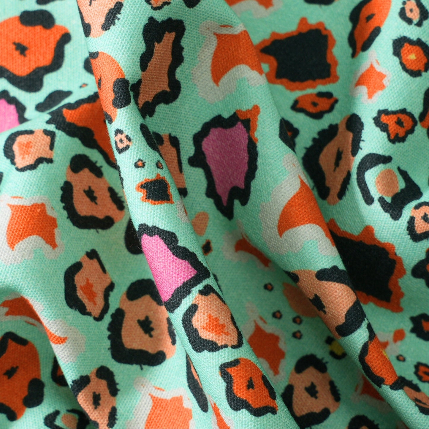 Leopard Lights Kingfisher Linen Fabric