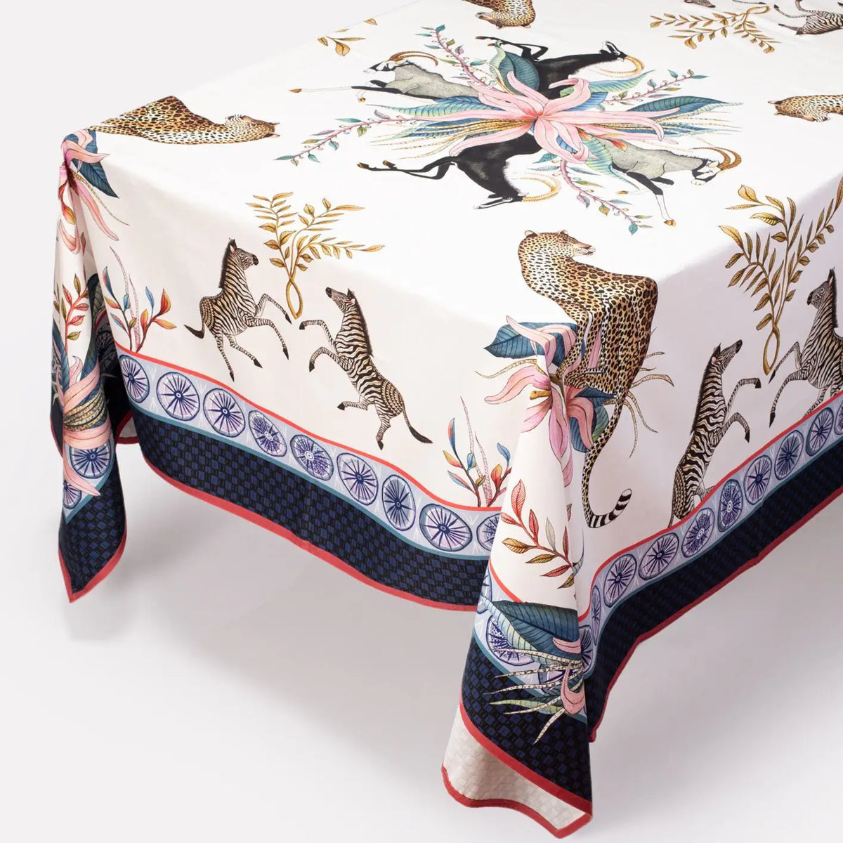 Leopard Lily Square Tablecloth in Frost Ardmore Design