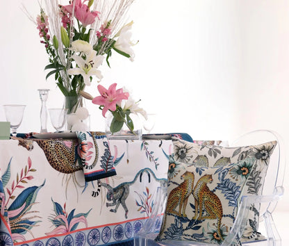 Leopard Lily Square Tablecloth in Frost Ardmore Design