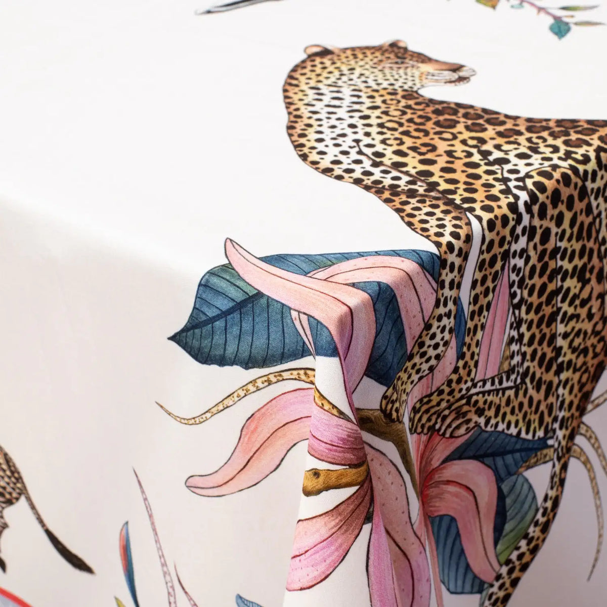 Leopard Lily Square Tablecloth in Frost Ardmore Design
