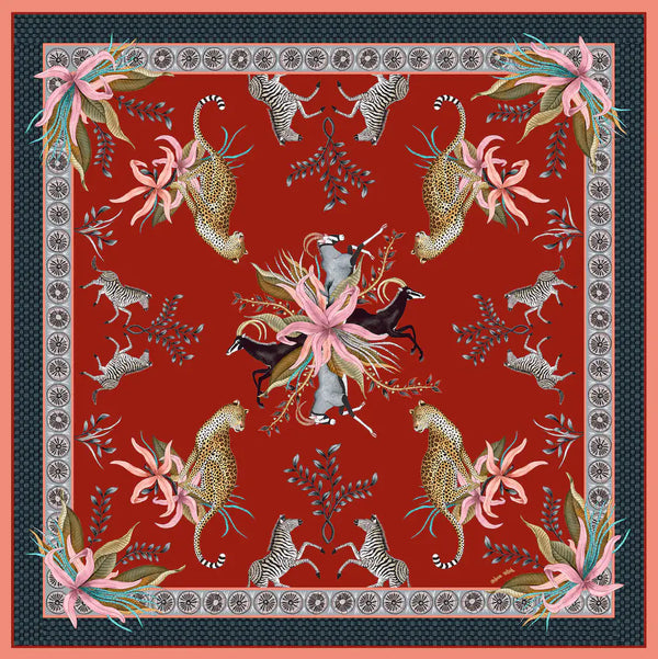 Leopard Lily Square Tablecloth in Royal Red Ardmore Design