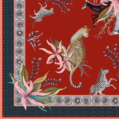 Leopard Lily Square Tablecloth in Royal Red Ardmore Design
