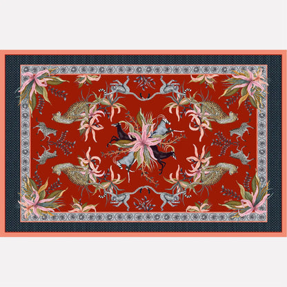 Leopard Lily Tablecloth in Royal Red Ardmore Design