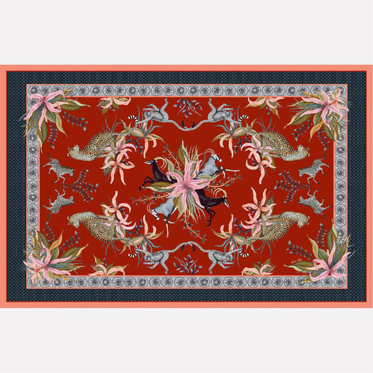 Leopard Lily Tablecloth in Royal Red Ardmore Design