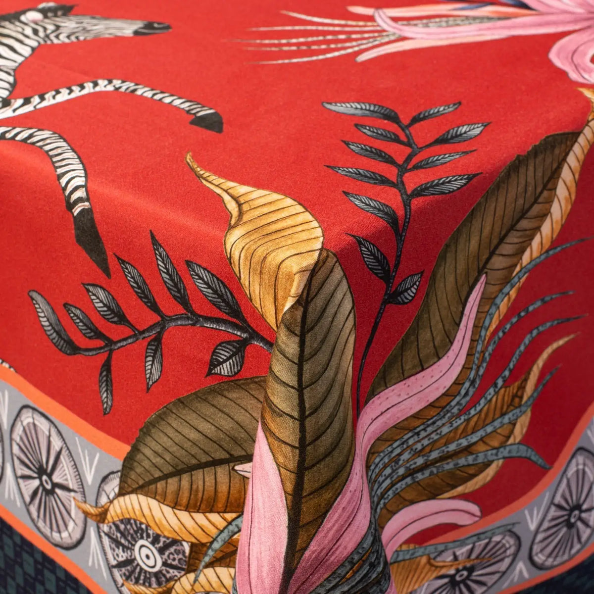 Leopard Lily Tablecloth in Royal Red Ardmore Design
