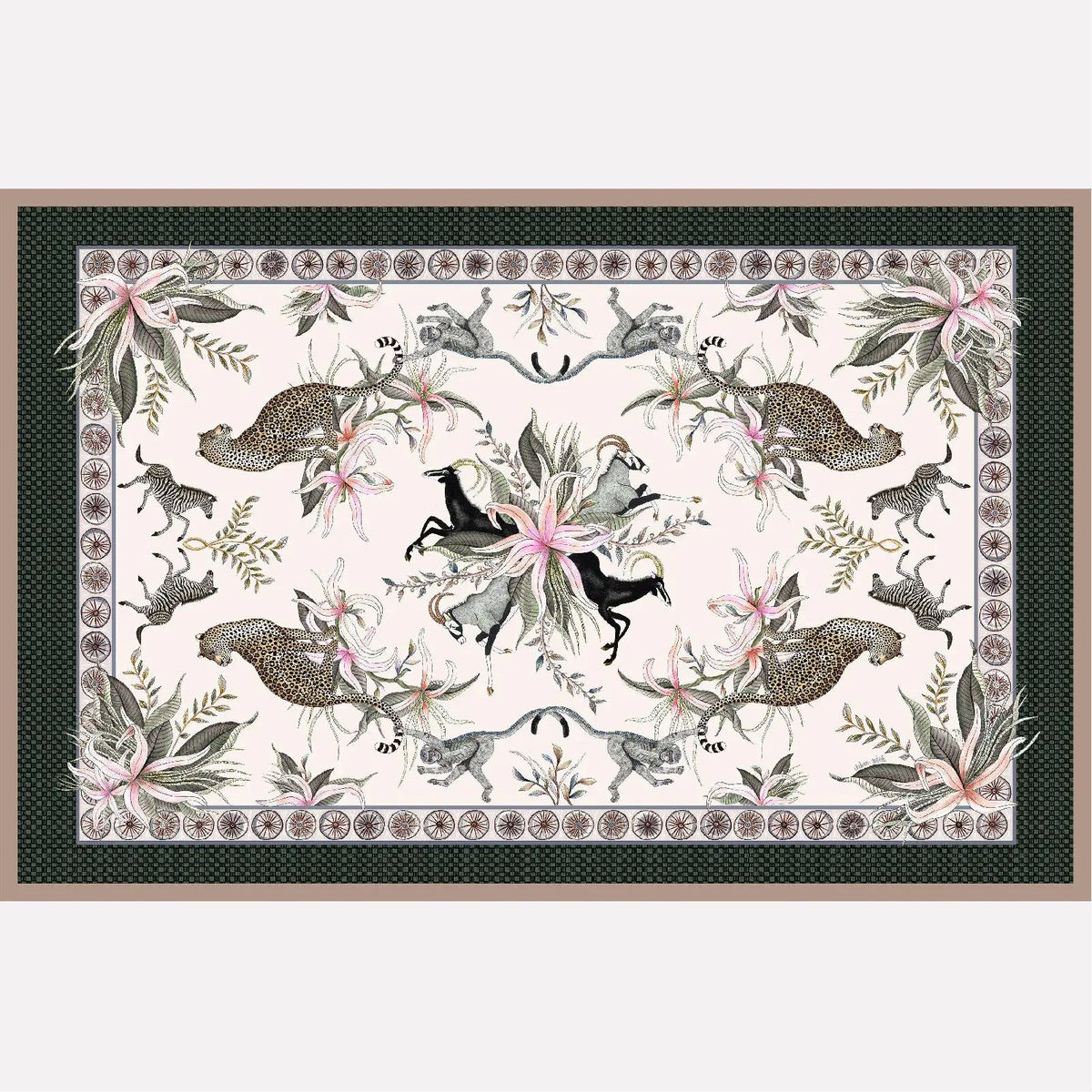 Leopard Lily Tablecloth in Safari Stone Ardmore Design