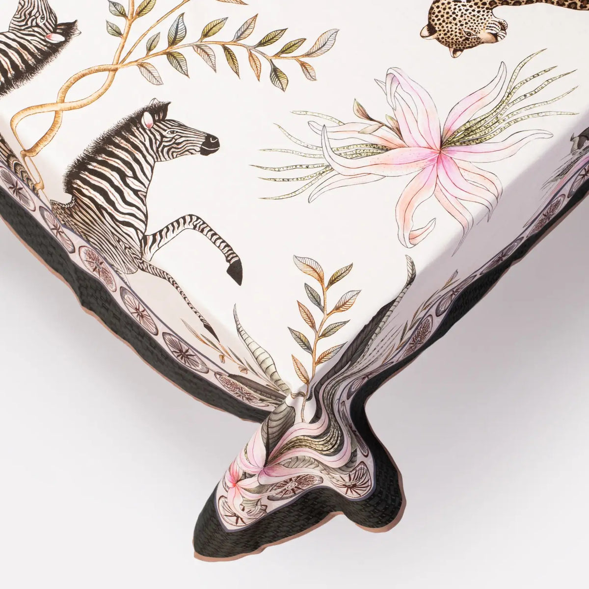 Leopard Lily Tablecloth in Safari Stone Ardmore Design