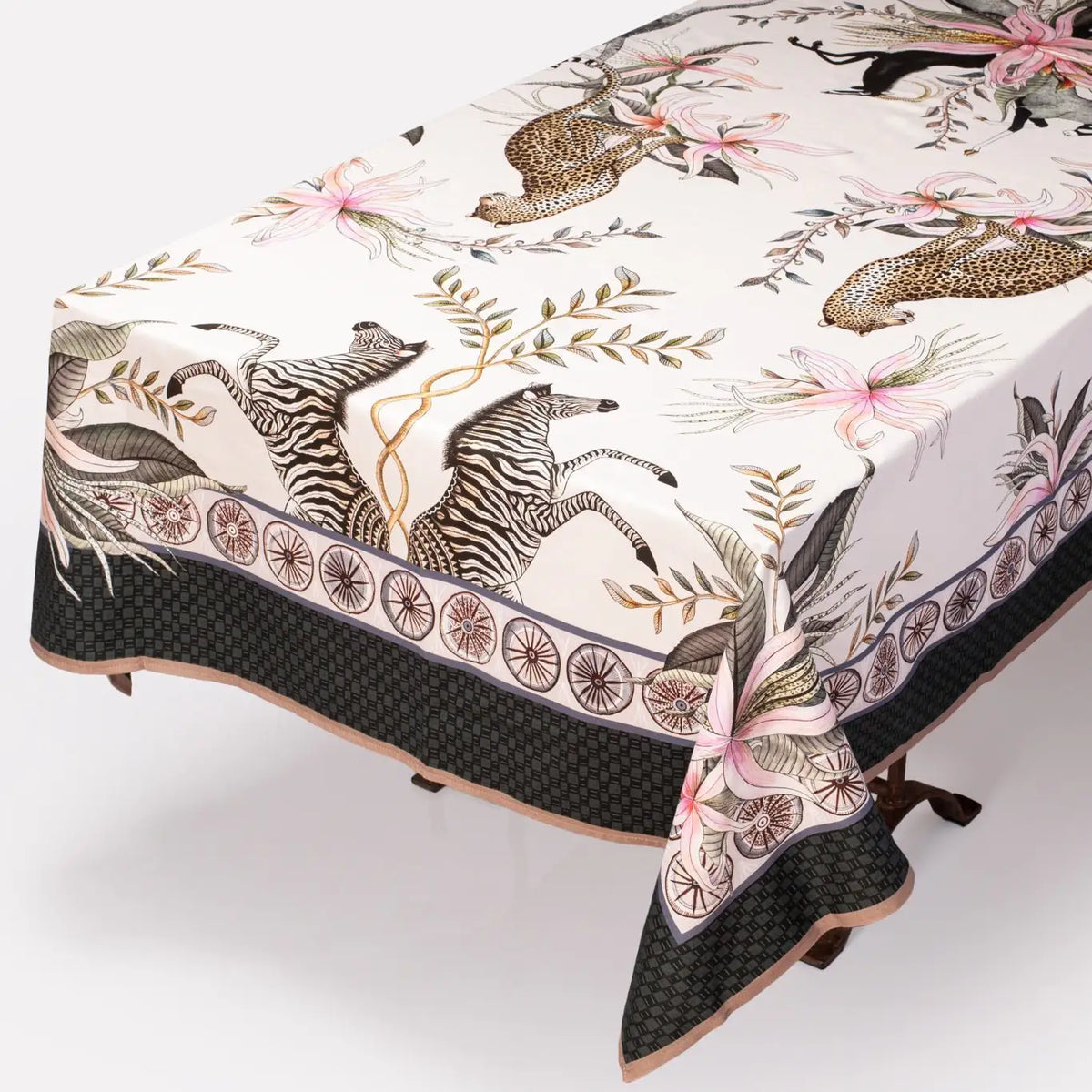 Leopard Lily Tablecloth in Safari Stone Ardmore Design