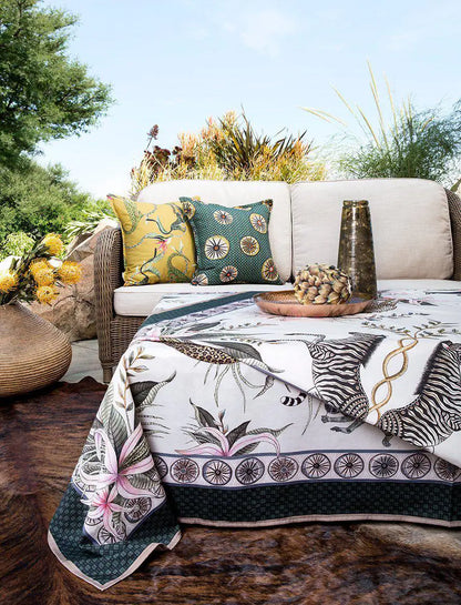 Leopard Lily Tablecloth in Safari Stone Ardmore Design