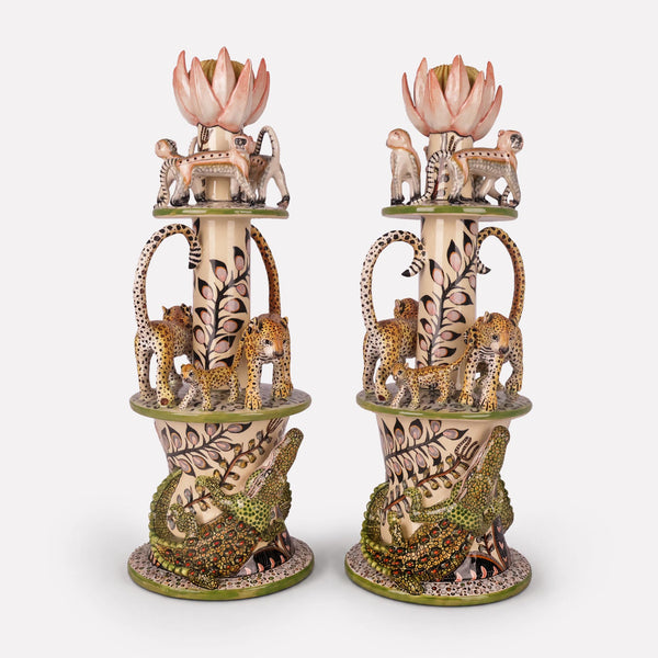 Leopard, Monkey and Crocodile Candle Holder
