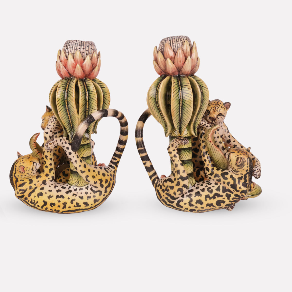 King Cheetah and Protea Candle Holders