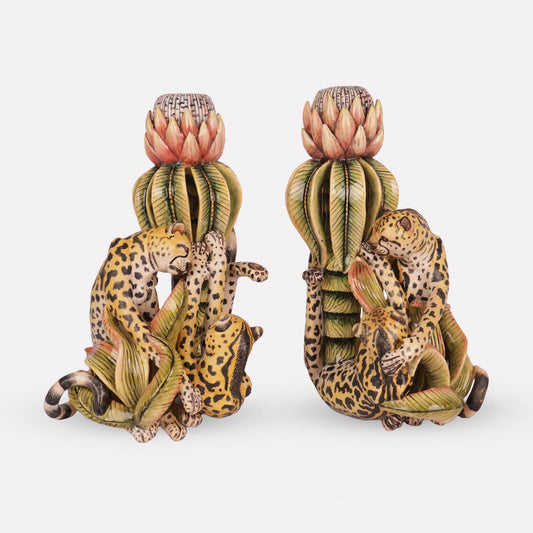 King Cheetah and Protea Candle Holders