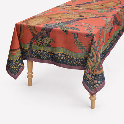 Monkey Tales Linaza Tablecloth in Coral