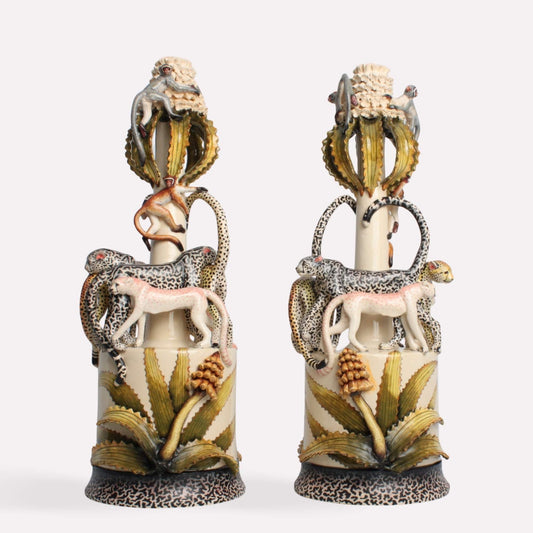 Cheetah and Monkey Candle Holders