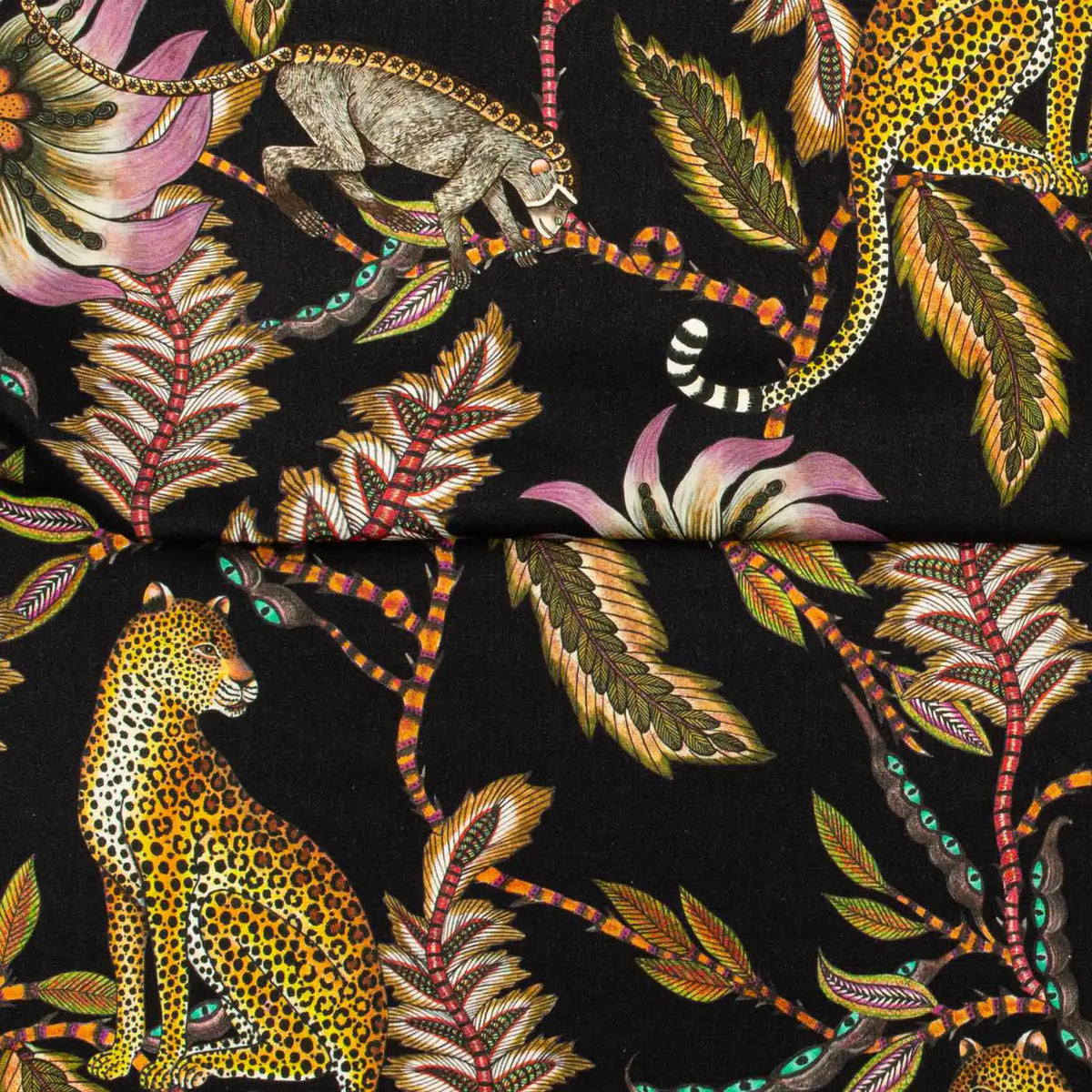 Monkey Bean Night Linen Fabric Ardmore Design