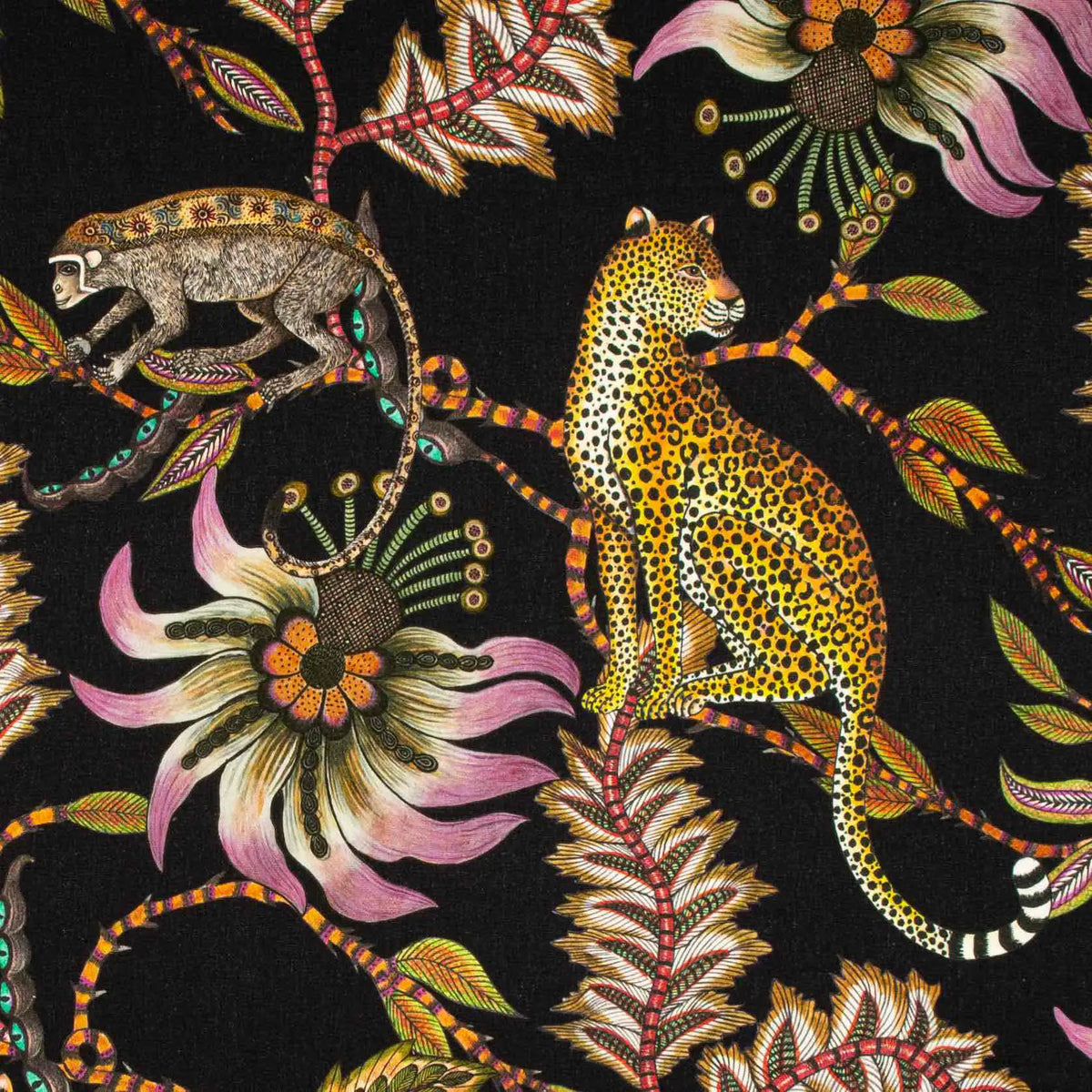Monkey Bean Night Linen Fabric Ardmore Design