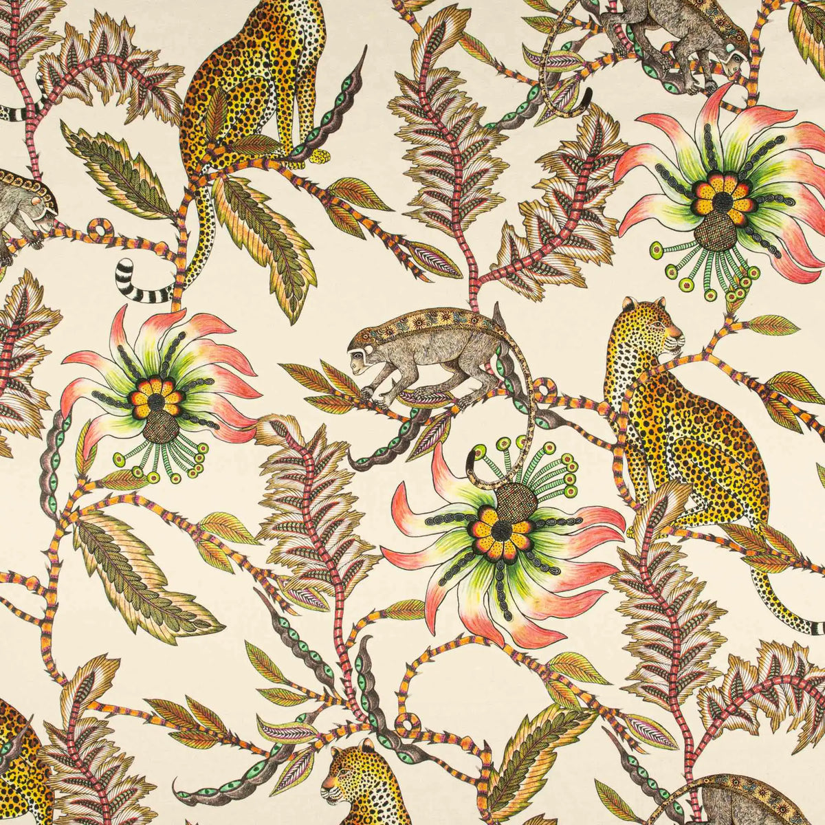 Monkey Bean Parakeet Linen Fabric Ardmore Design
