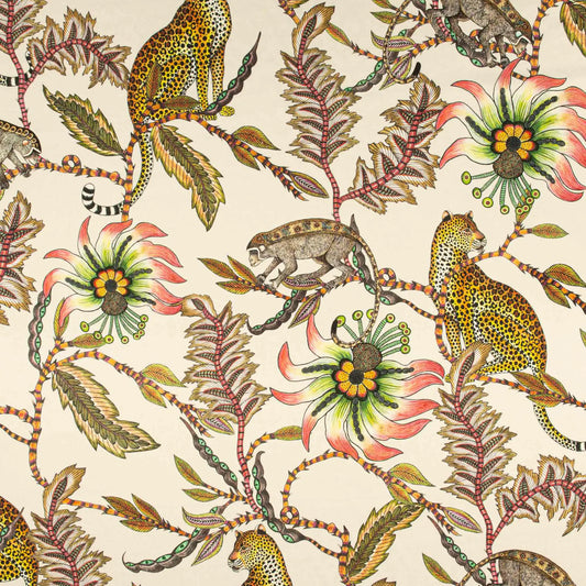 Monkey Bean Parakeet Linen Fabric Ardmore Design