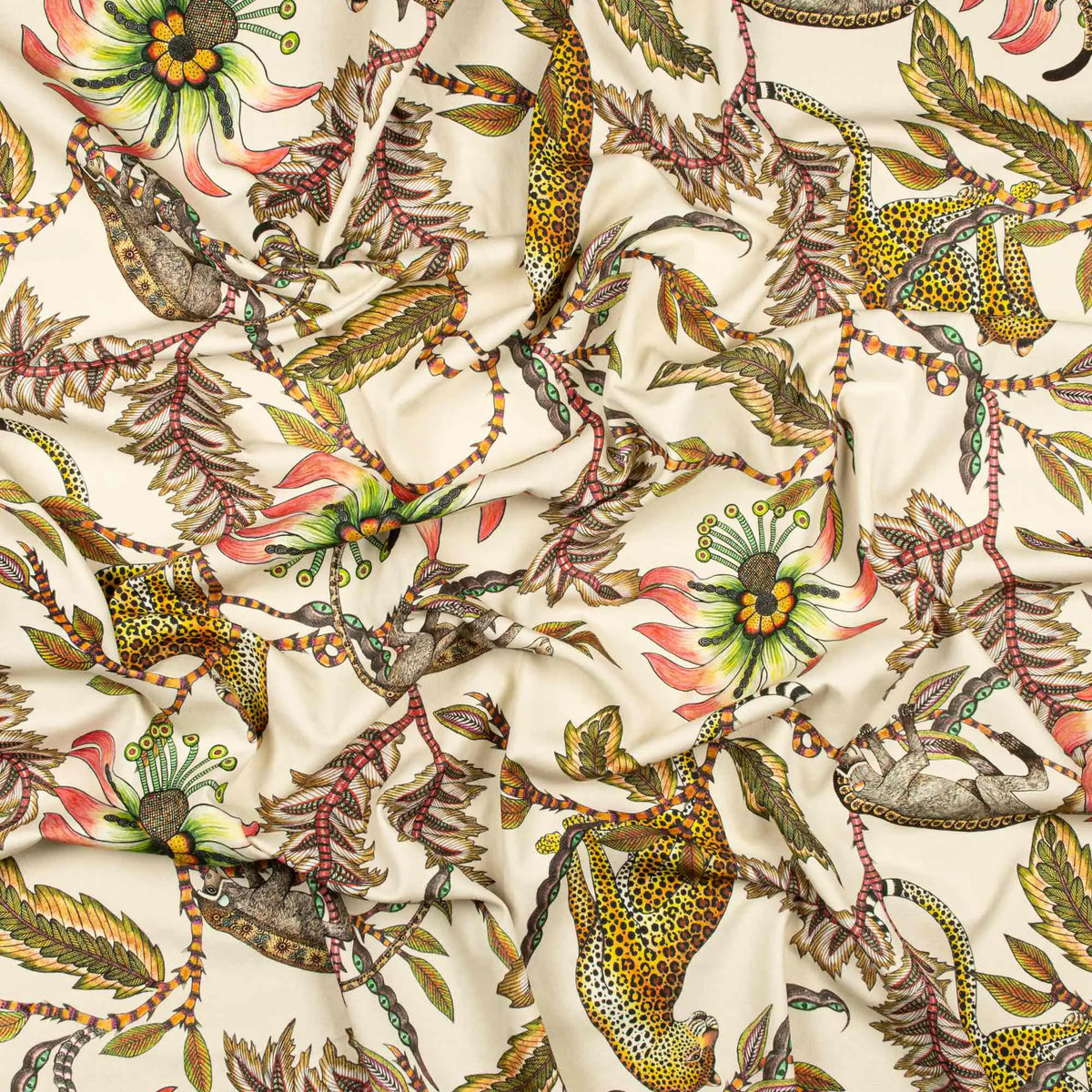 Monkey Bean Parakeet Linen Fabric Ardmore Design