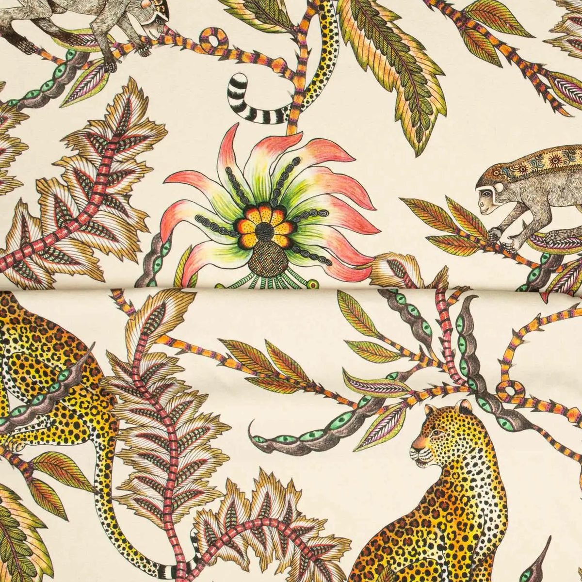 Monkey Bean Parakeet Linen Fabric Ardmore Design