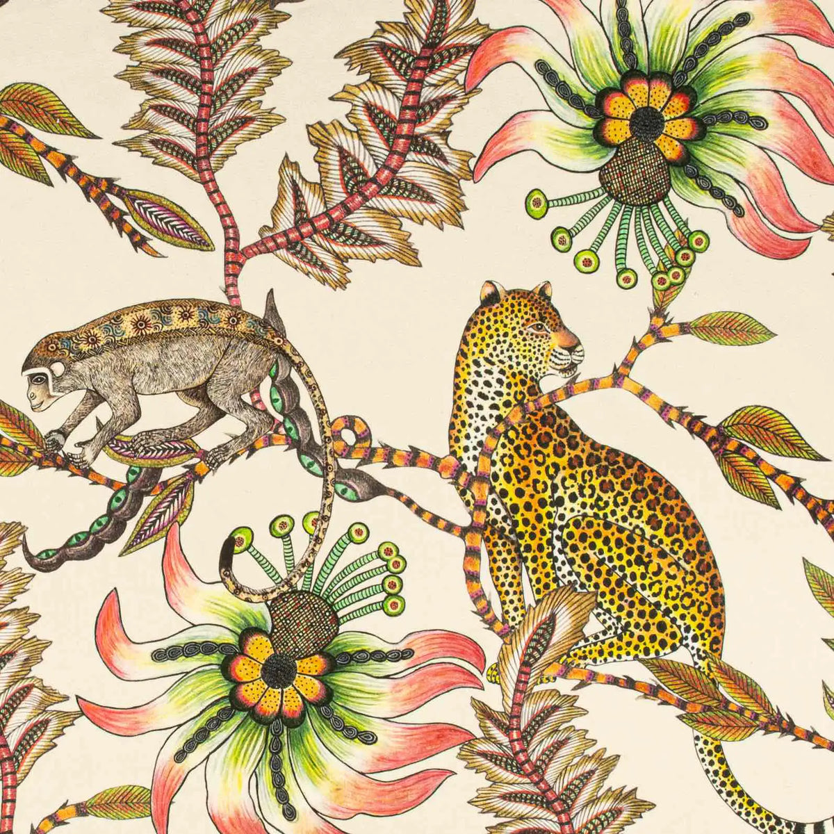 Monkey Bean Parakeet Linen Fabric Ardmore Design