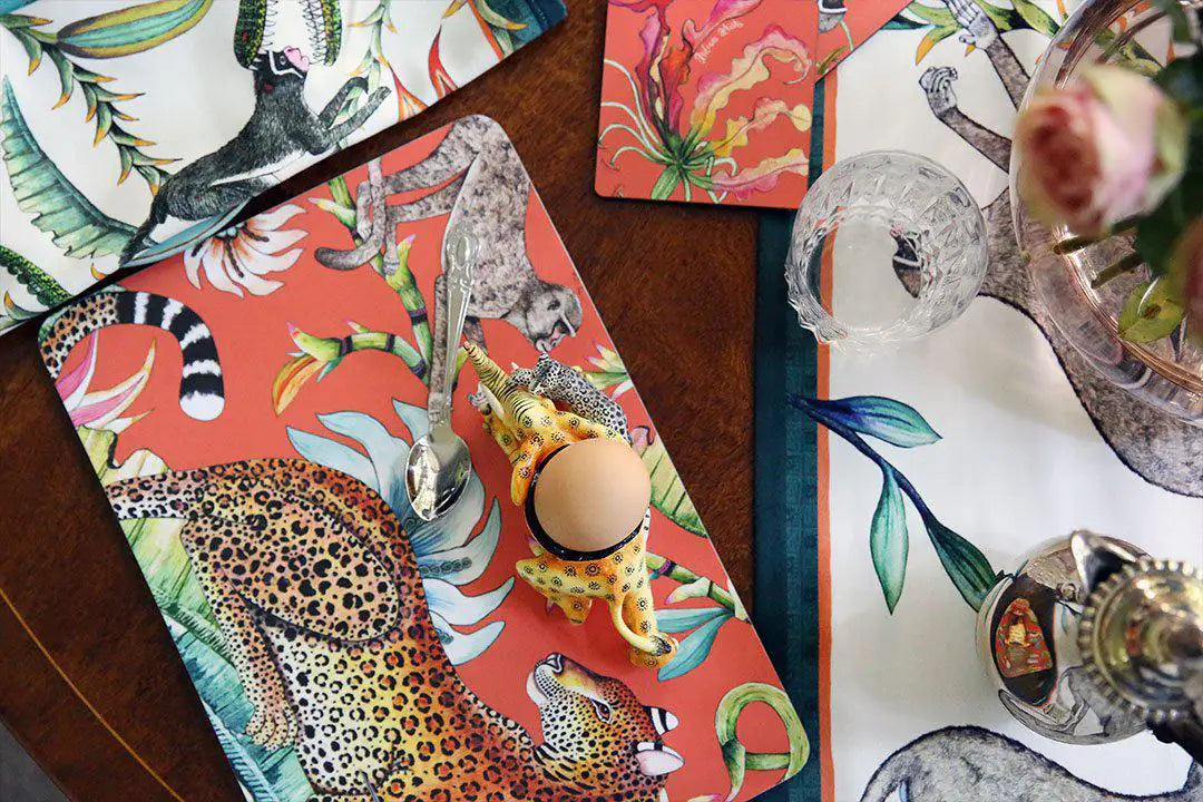 Monkey Paradise Coral Pair (Hardboard Placemats) Ardmore Design