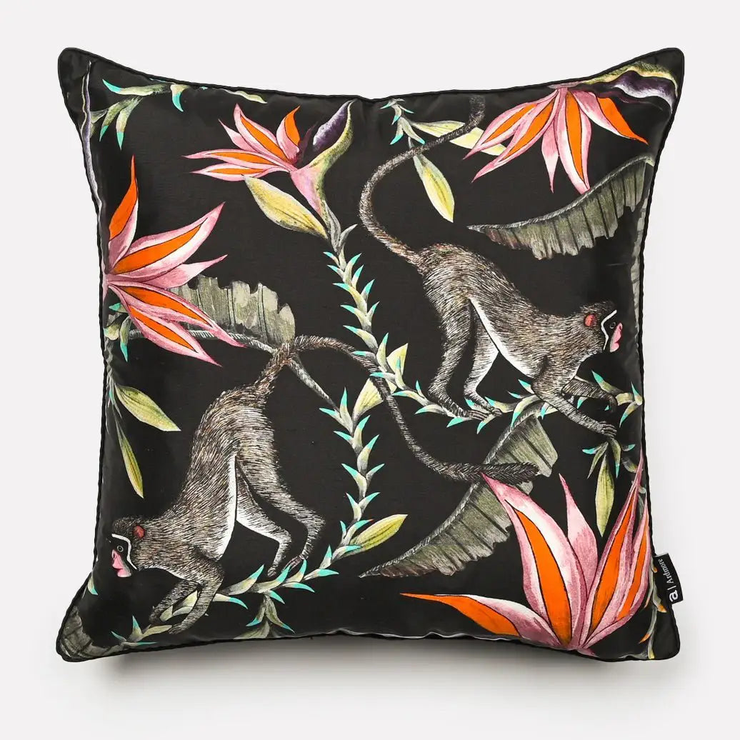 Monkey Paradise Night Silk Cushion Cover Ardmore Design