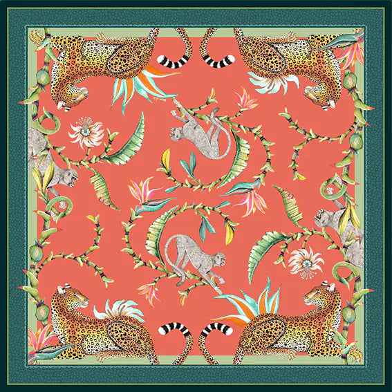 Monkey Paradise Square Tablecloth in Coral Ardmore Design