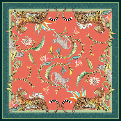 Monkey Paradise Square Tablecloth in Coral Ardmore Design