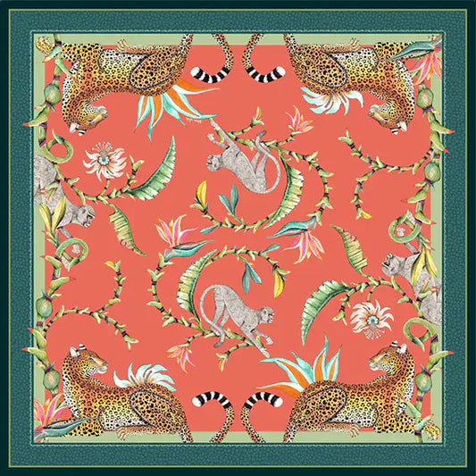 Monkey Paradise Square Tablecloth in Coral Ardmore Design