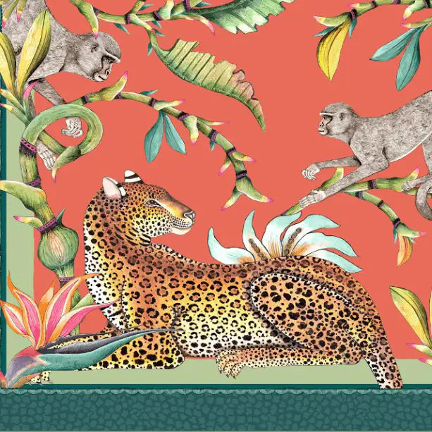 Monkey Paradise Square Tablecloth in Coral Ardmore Design