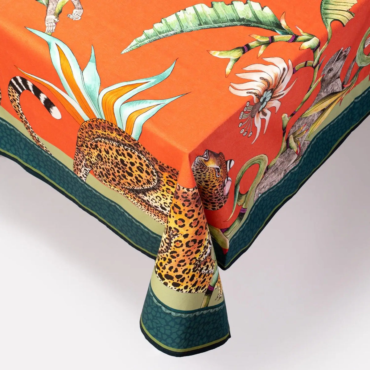 Monkey Paradise Square Tablecloth in Coral Ardmore Design