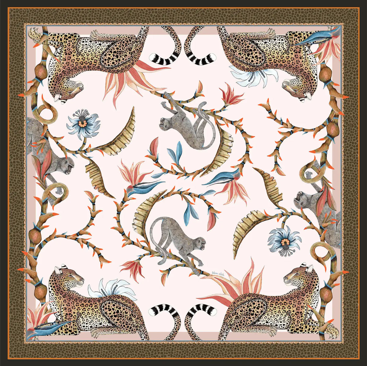 Monkey Paradise Square Tablecloth in Sandstone Ardmore Design