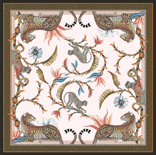 Monkey Paradise Square Tablecloth in Sandstone Ardmore Design