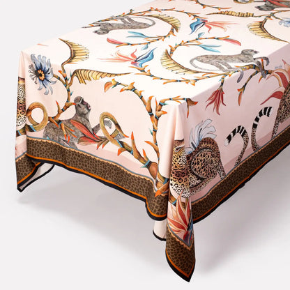 Monkey Paradise Square Tablecloth in Sandstone Ardmore Design