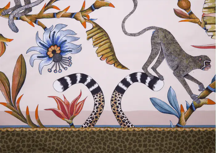 Monkey Paradise Square Tablecloth in Sandstone Ardmore Design