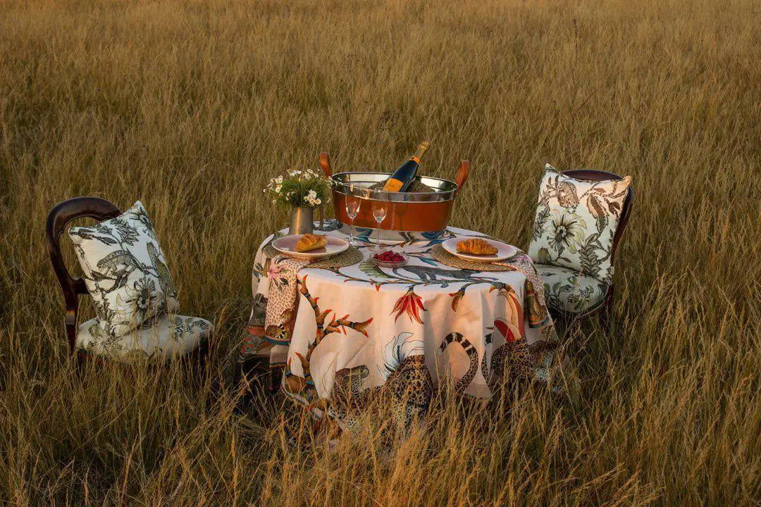 Monkey Paradise Square Tablecloth in Sandstone Ardmore Design