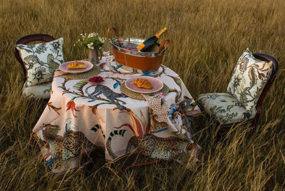 Monkey Paradise Square Tablecloth in Sandstone Ardmore Design
