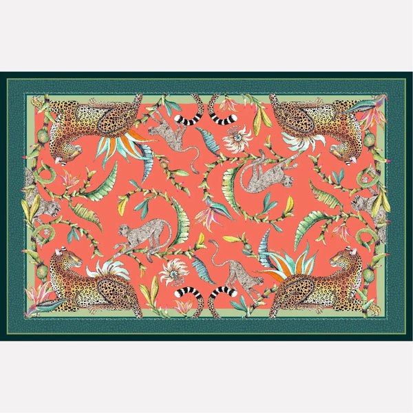 Monkey Paradise Tablecloth in Coral Ardmore Design