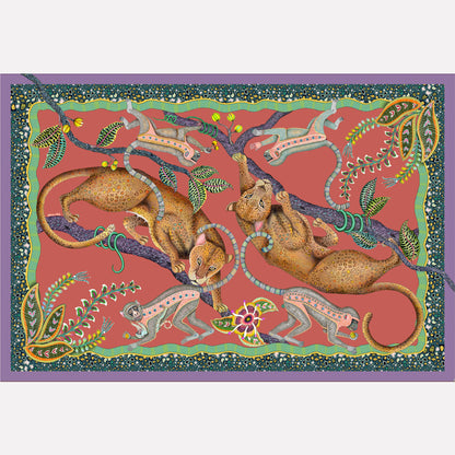 Monkey Tales Linaza Tablecloth in Coral