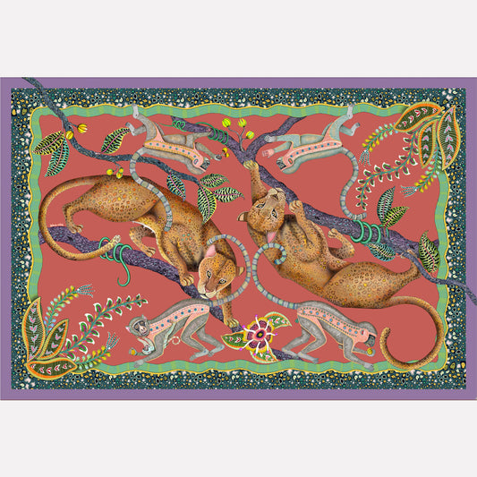 Monkey Tales Linaza Tablecloth in Coral