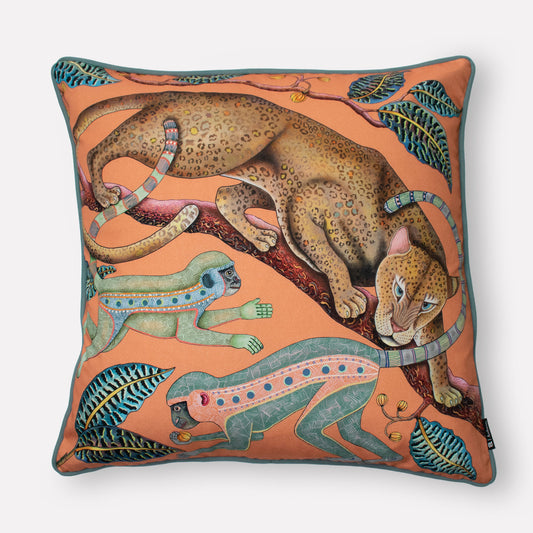 Monkey Tales Coral Cotton Cushion Cover