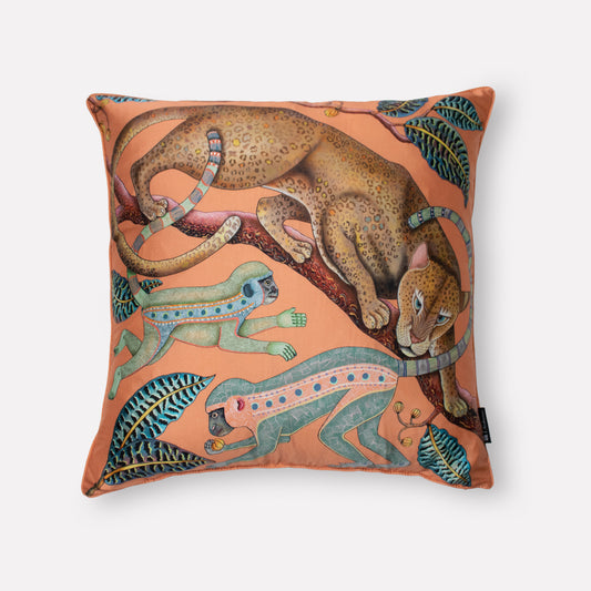 Monkey Tales Coral Silk Cushion Cover