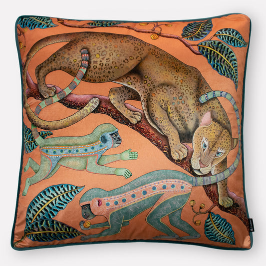 Monkey Tales Coral Velvet Cushion Cover